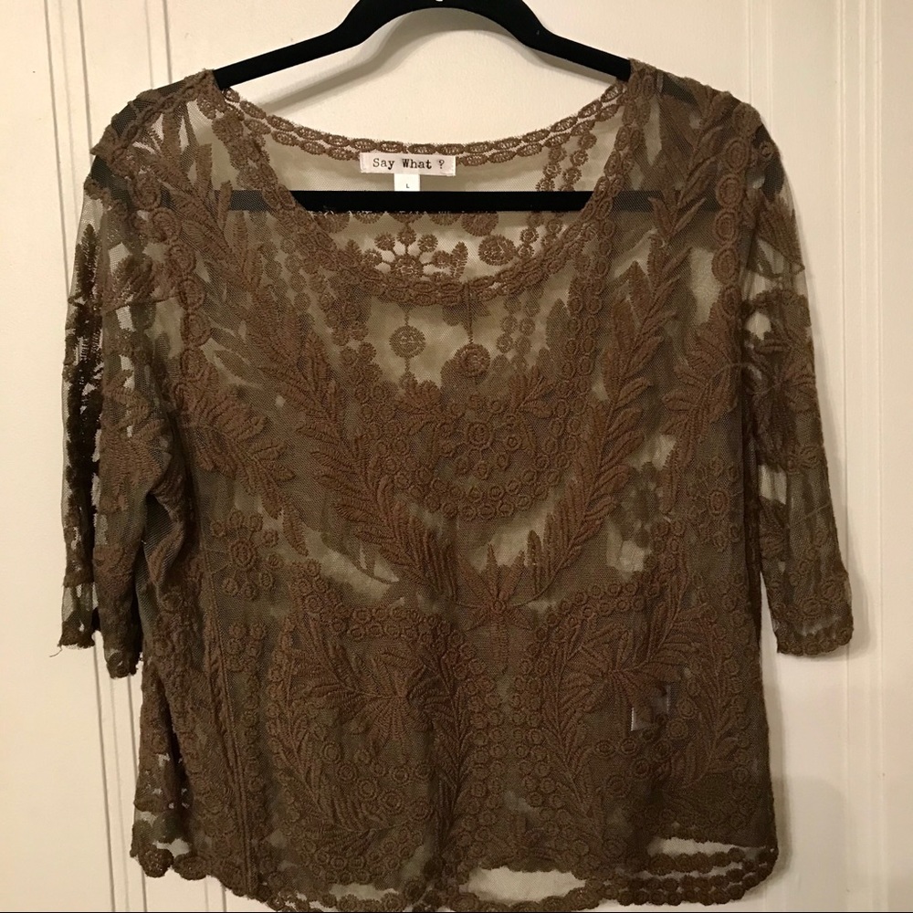 Olive green sheer lace coverup top